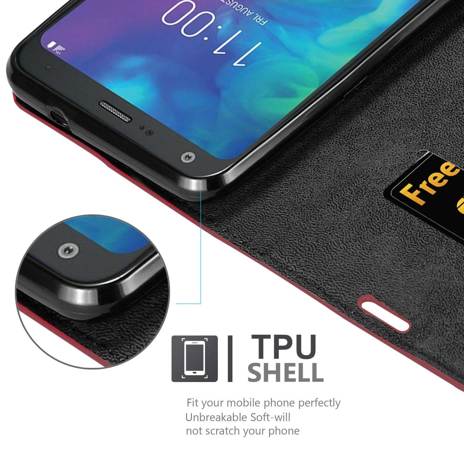 Cadorabo Hülle für LG Q9 Schutz Hülle in Rot Handyhülle Etui Case Cover Magnetverschluss