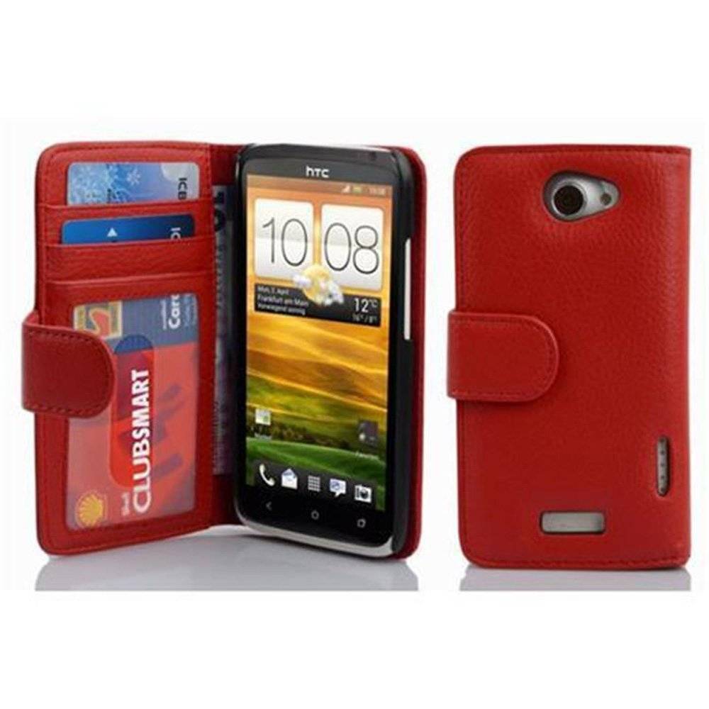 Cadorabo Handy Hülle für HTC ONE X / X+ Hülle in INFERNO ROT , Schutzhülle Tasche case cover mit 3 Kartenfächern Magnetverschluss