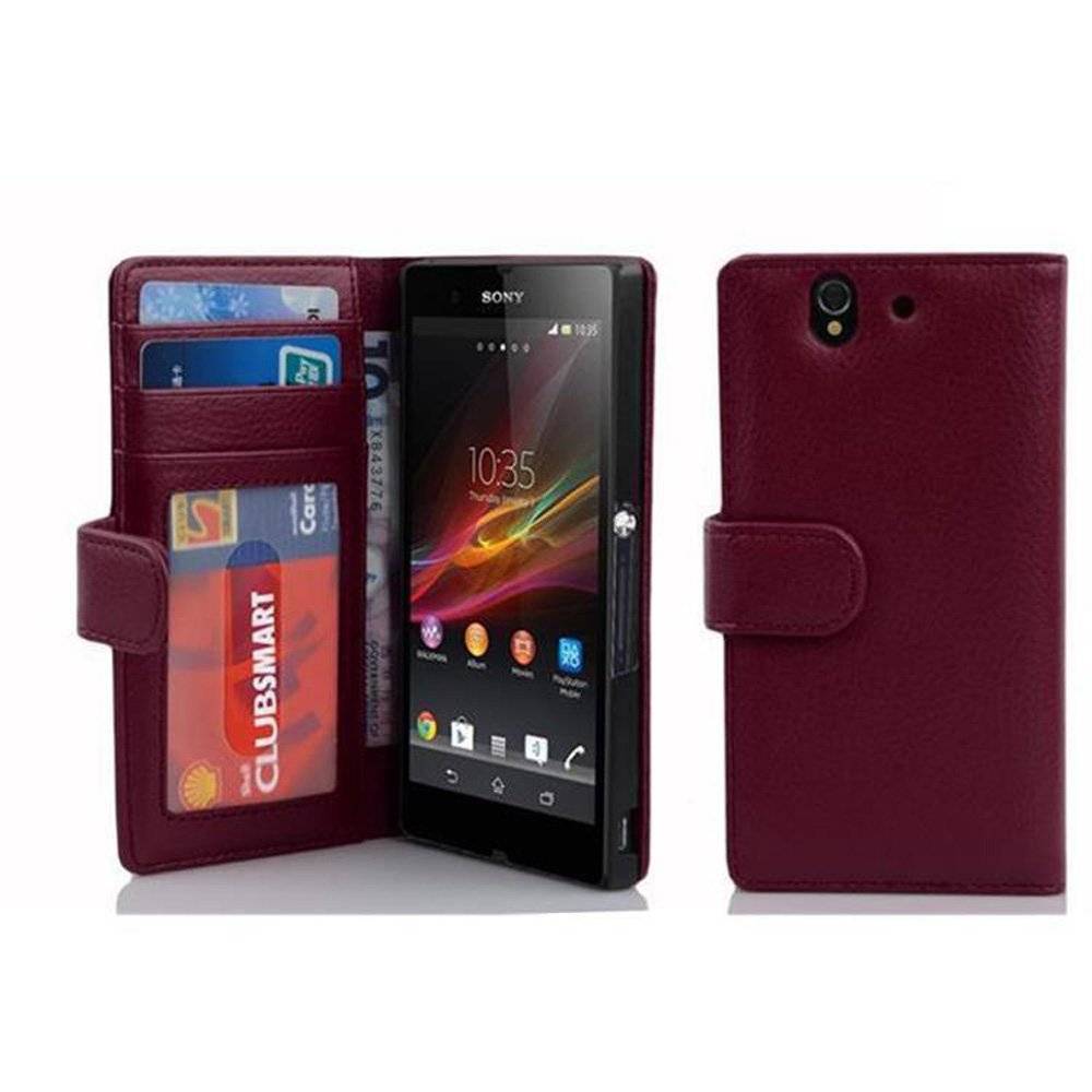 Cadorabo Handy Hülle für Sony Xperia Z Hülle in BORDEAUX LILA , Schutzhülle Tasche case cover mit 3 Kartenfächern Magnetverschluss