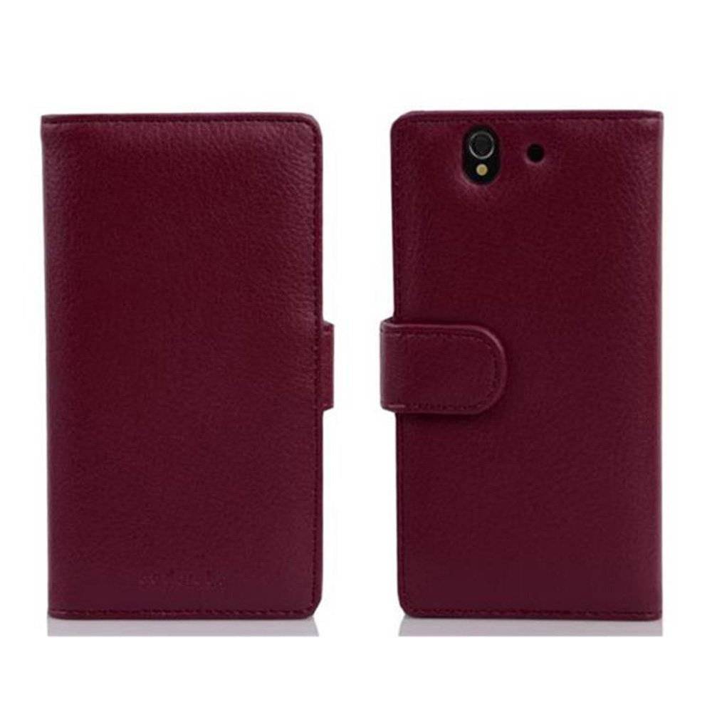 Cadorabo Handy Hülle für Sony Xperia Z Hülle in BORDEAUX LILA , Schutzhülle Tasche case cover mit 3 Kartenfächern Magnetverschluss
