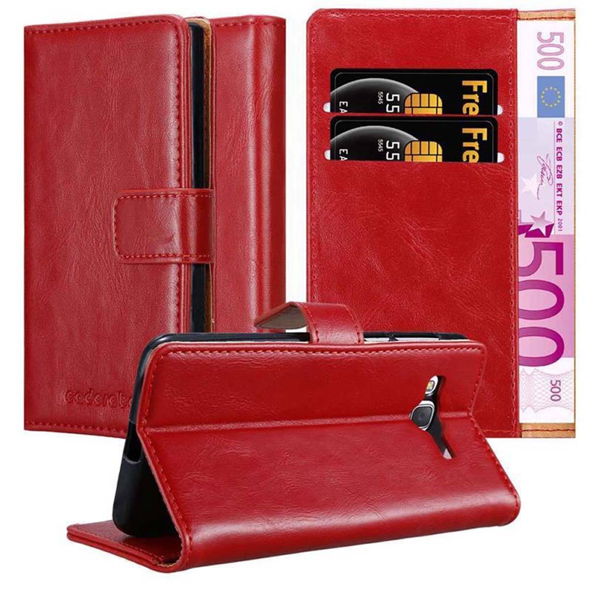 Cadorabo Hülle für Samsung Galaxy J7 2015 Schutzhülle in Rot Handyhülle Book Tasche Case Etui Luxury