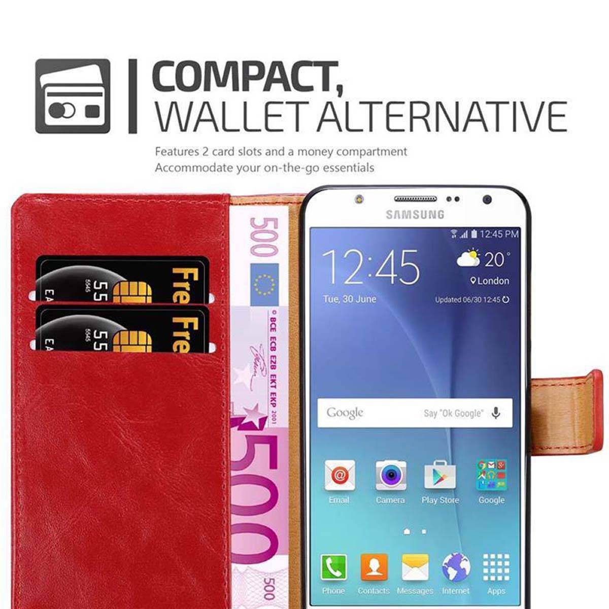 Cadorabo Hülle für Samsung Galaxy J7 2015 Schutzhülle in Rot Handyhülle Book Tasche Case Etui Luxury