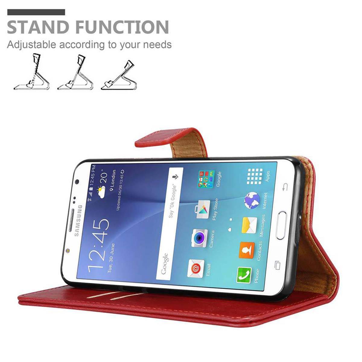 Cadorabo Hülle für Samsung Galaxy J7 2015 Schutzhülle in Rot Handyhülle Book Tasche Case Etui Luxury