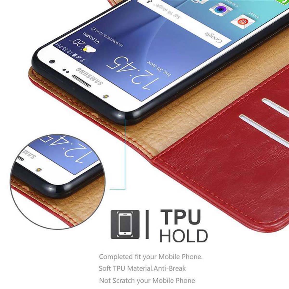 Cadorabo Hülle für Samsung Galaxy J7 2015 Schutzhülle in Rot Handyhülle Book Tasche Case Etui Luxury