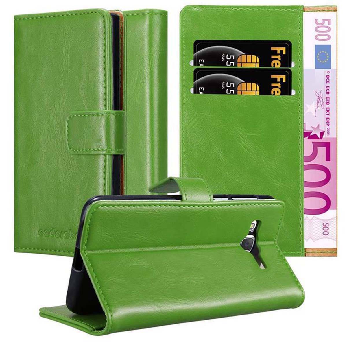 Cadorabo Hülle für Samsung Galaxy J7 2015 Schutzhülle in Grün Handyhülle Book Tasche Case Etui Luxury