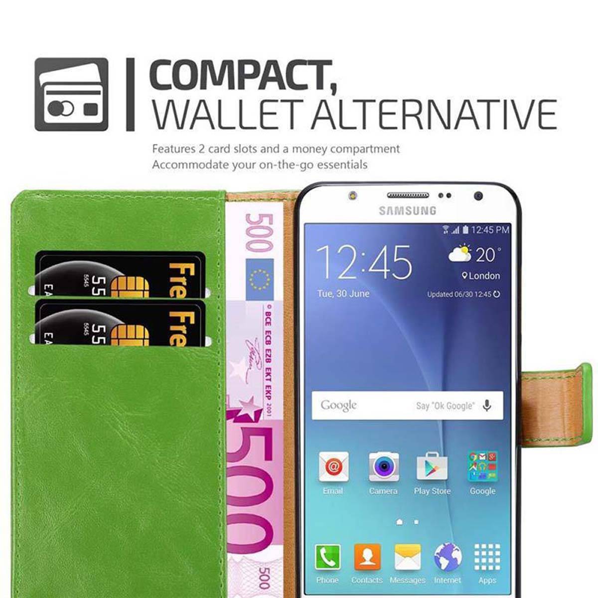 Cadorabo Hülle für Samsung Galaxy J7 2015 Schutzhülle in Grün Handyhülle Book Tasche Case Etui Luxury