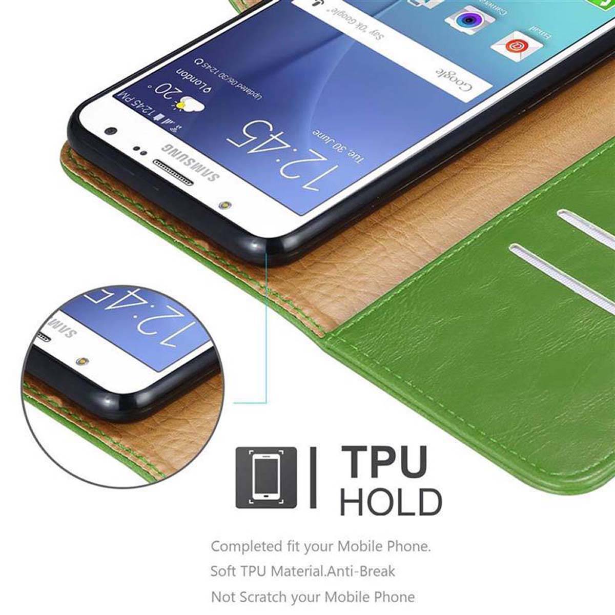 Cadorabo Hülle für Samsung Galaxy J7 2015 Schutzhülle in Grün Handyhülle Book Tasche Case Etui Luxury