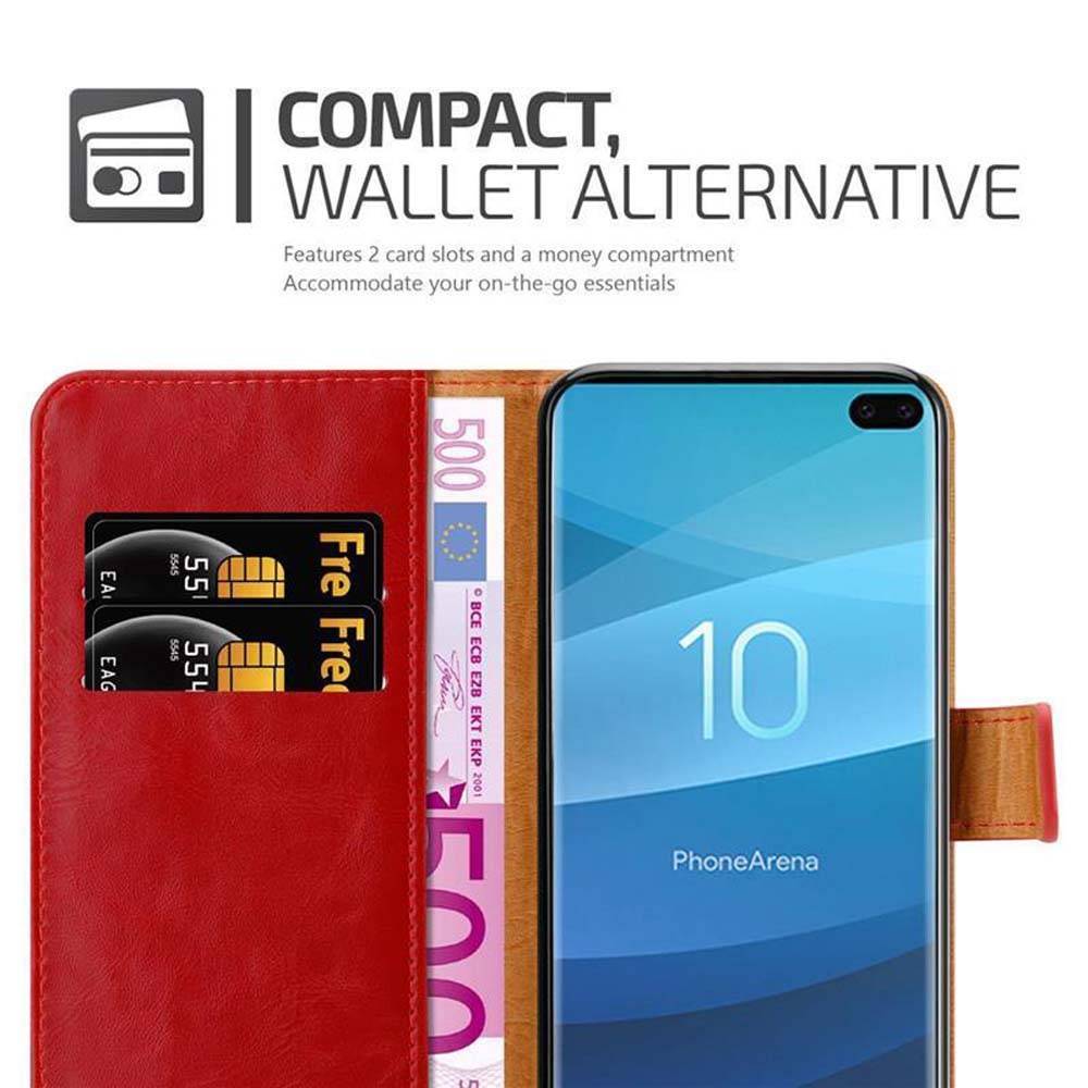Cadorabo Hülle für Samsung Galaxy S10 PLUS Schutzhülle in Rot Handyhülle Book Tasche Case Etui Luxury