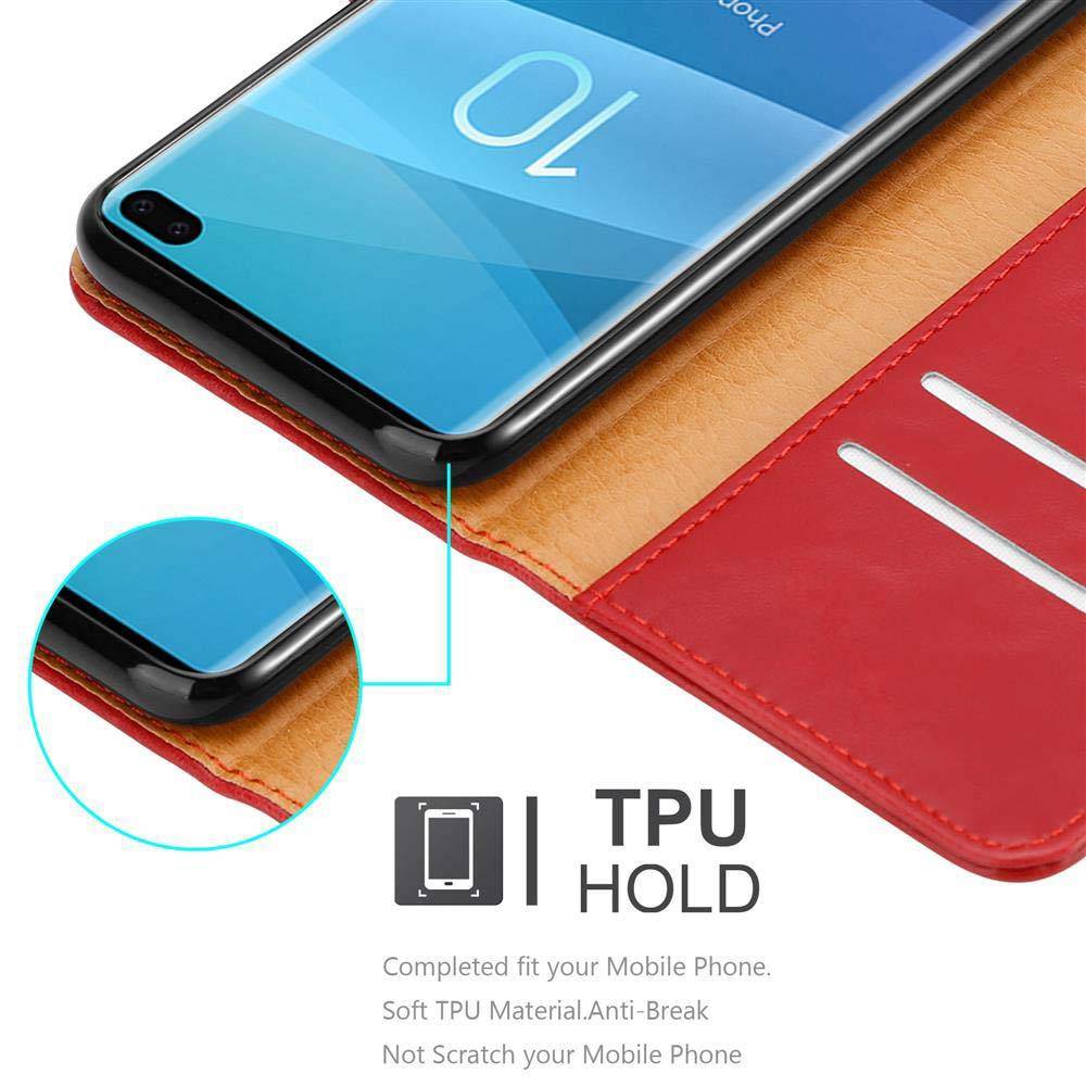 Cadorabo Hülle für Samsung Galaxy S10 PLUS Schutzhülle in Rot Handyhülle Book Tasche Case Etui Luxury