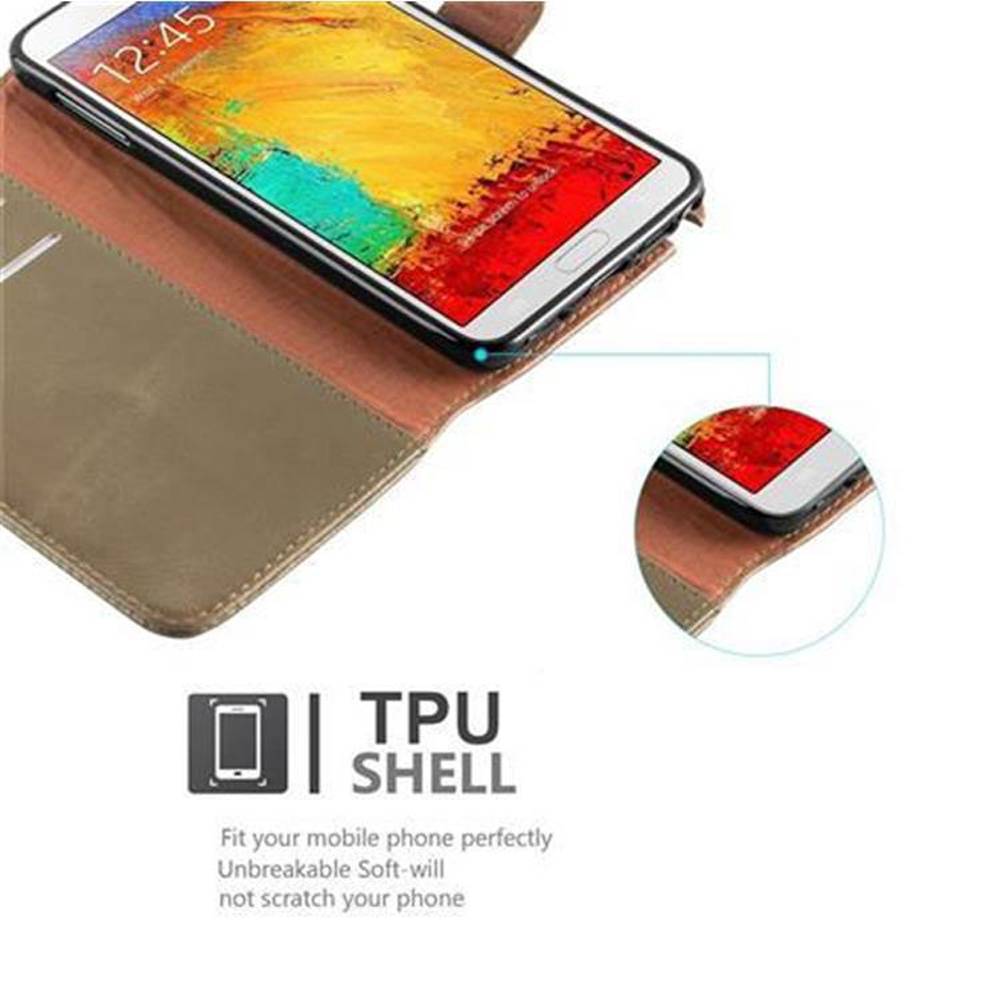 Cadorabo Hülle für Samsung Galaxy NOTE 3 Schutzhülle in Braun Handyhülle Book Tasche Case Etui Luxury
