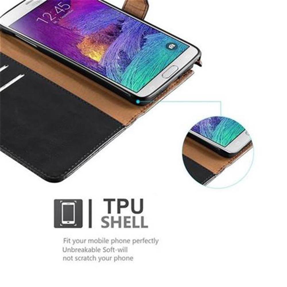 Cadorabo Hülle für Samsung Galaxy NOTE 4 Schutzhülle in Schwarz Handyhülle Book Tasche Case Etui Luxury