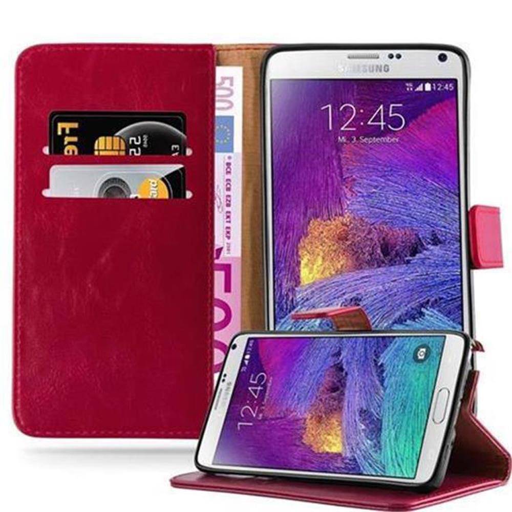 Cadorabo Hülle für Samsung Galaxy NOTE 4 Schutzhülle in Rot Handyhülle Book Tasche Case Etui Luxury