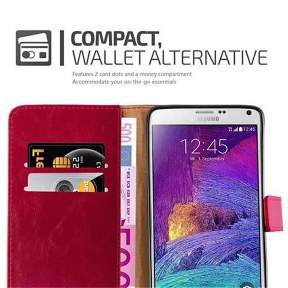 Cadorabo Hülle für Samsung Galaxy NOTE 4 Schutzhülle in Rot Handyhülle Book Tasche Case Etui Luxury