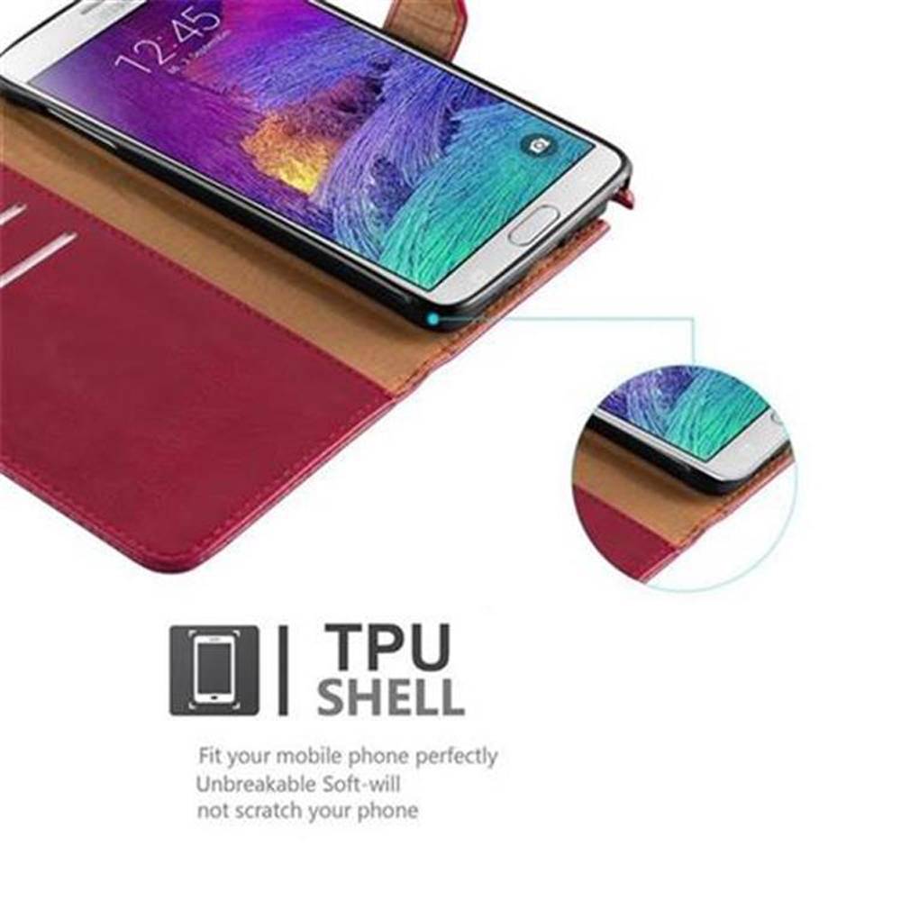 Cadorabo Hülle für Samsung Galaxy NOTE 4 Schutzhülle in Rot Handyhülle Book Tasche Case Etui Luxury