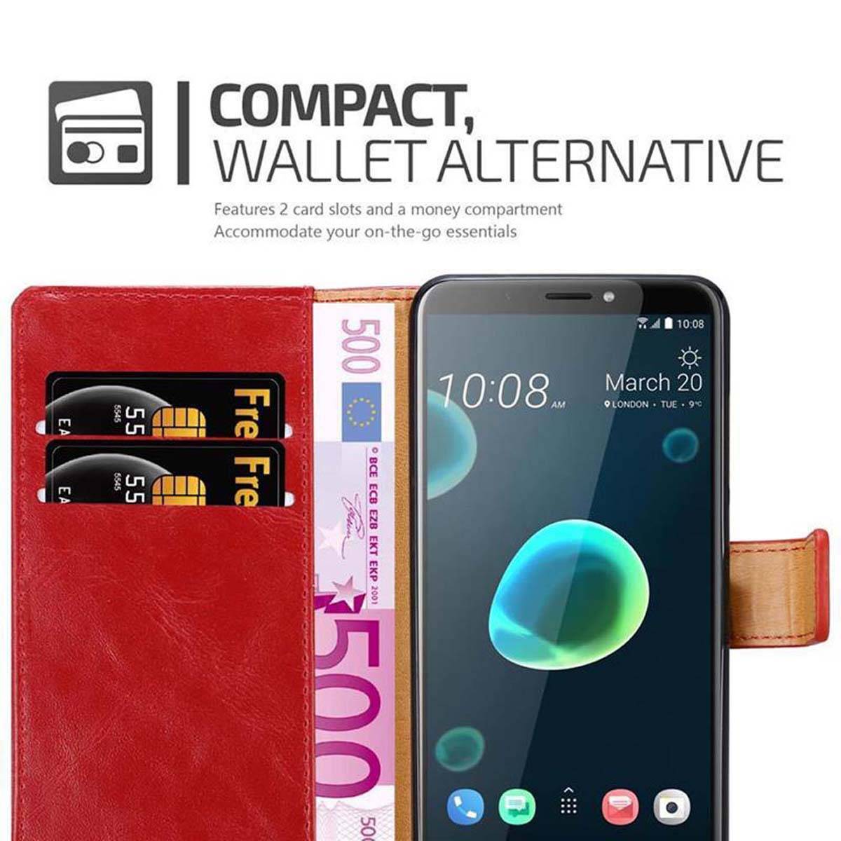 Cadorabo Hülle für HTC Desire 12 PLUS Schutzhülle in Rot Handyhülle Book Tasche Case Etui Luxury