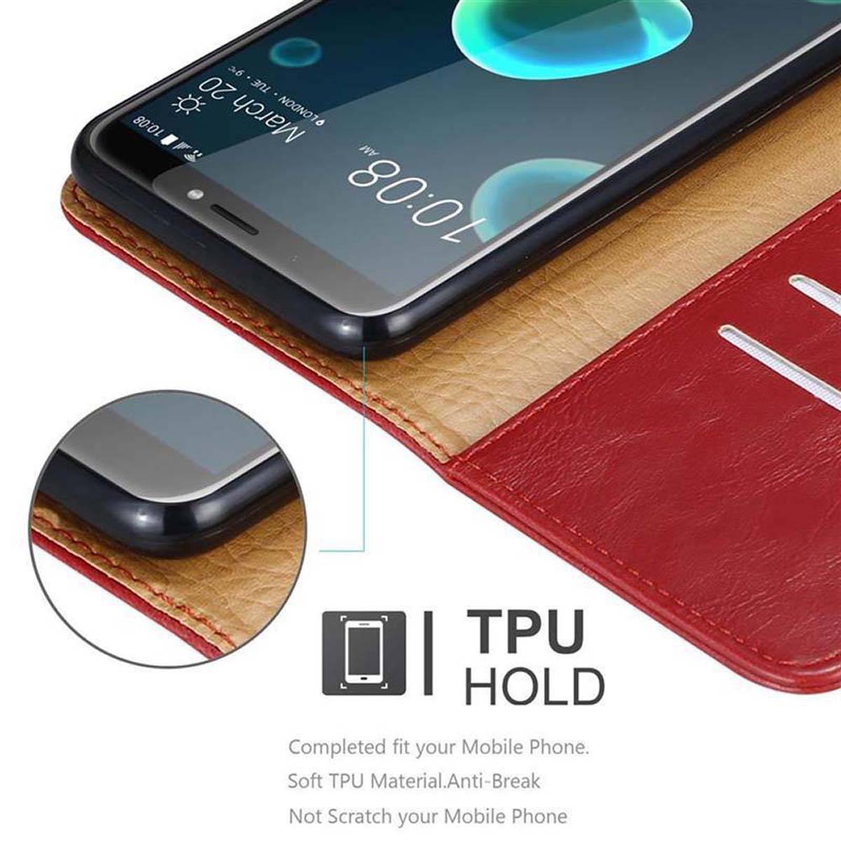 Cadorabo Hülle für HTC Desire 12 PLUS Schutzhülle in Rot Handyhülle Book Tasche Case Etui Luxury