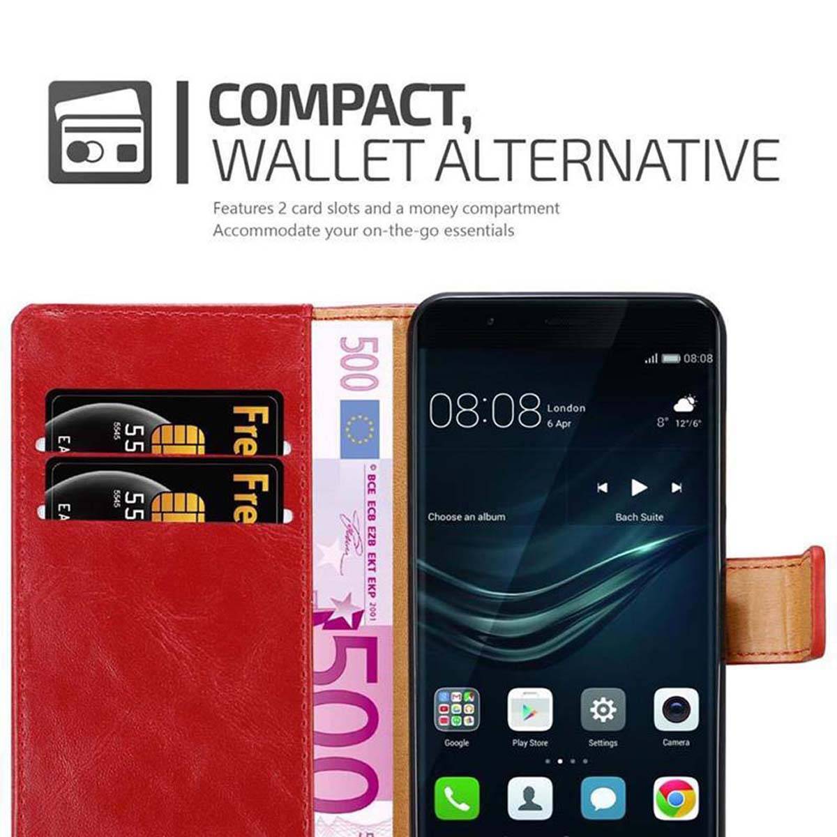 Cadorabo Hülle für Huawei P9 PLUS Schutzhülle in Rot Handyhülle Book Tasche Case Etui Luxury