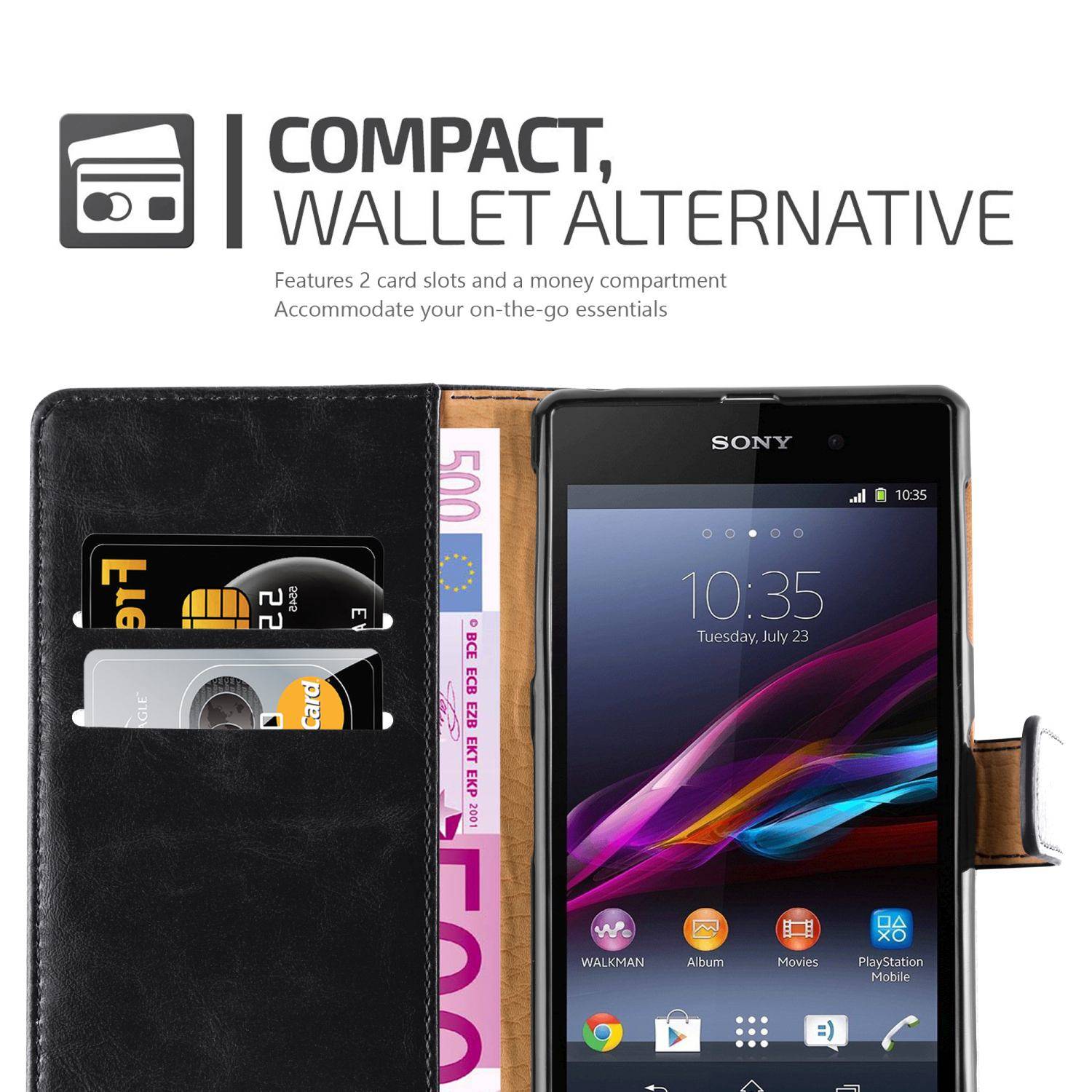 Cadorabo Hülle für Sony Xperia Z Schutzhülle in Schwarz Handyhülle Book Tasche Case Etui Luxury