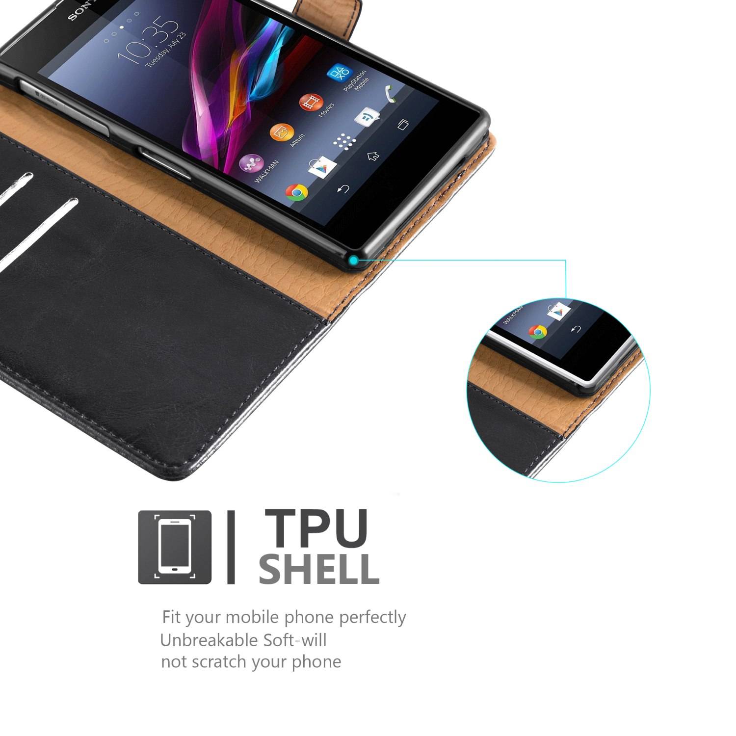 Cadorabo Hülle für Sony Xperia Z Schutzhülle in Schwarz Handyhülle Book Tasche Case Etui Luxury