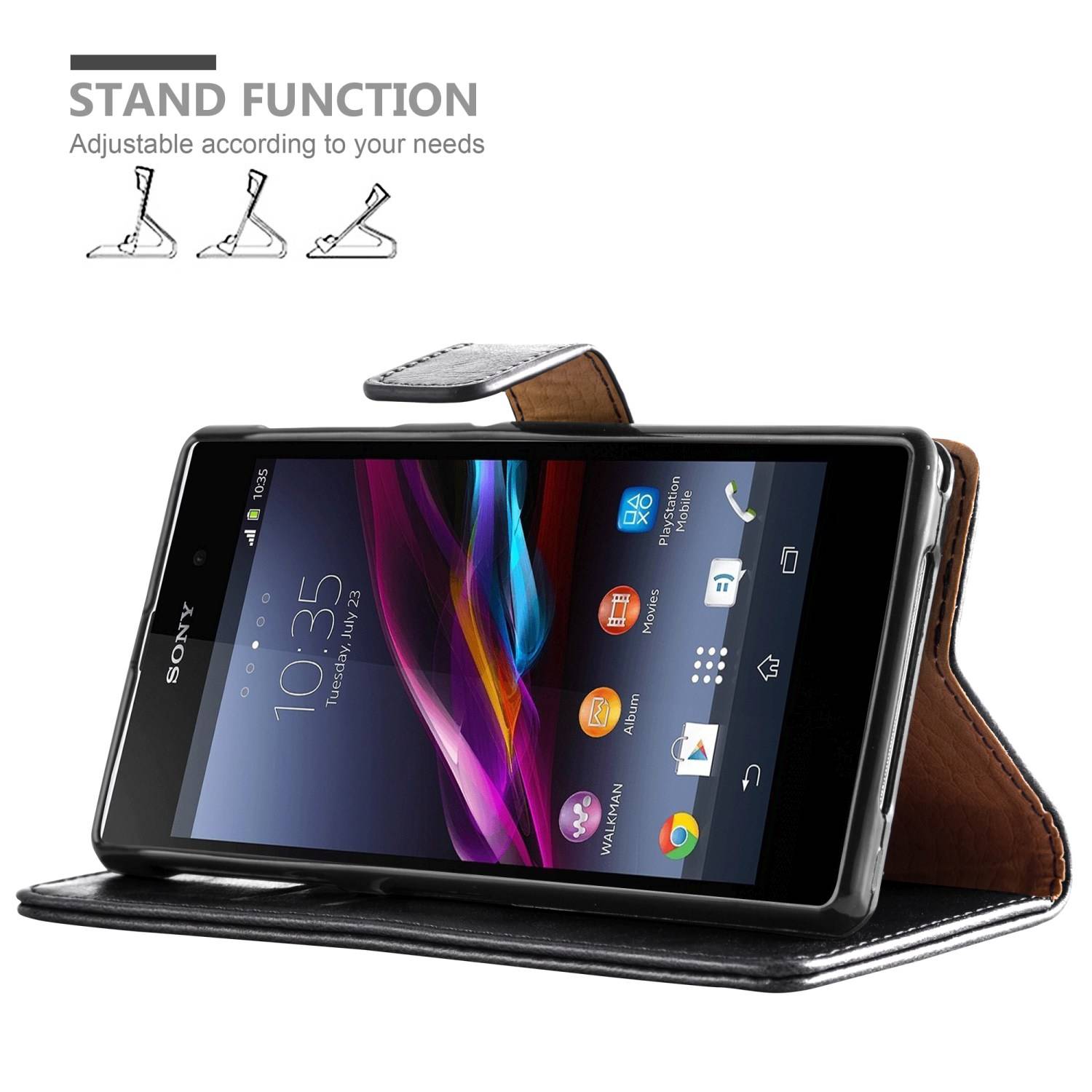 Cadorabo Hülle für Sony Xperia Z Schutzhülle in Schwarz Handyhülle Book Tasche Case Etui Luxury