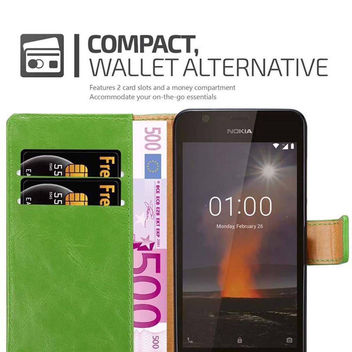 Cadorabo Hülle für Nokia 1 2018 Schutzhülle in Grün Handyhülle Book Tasche Case Etui Luxury