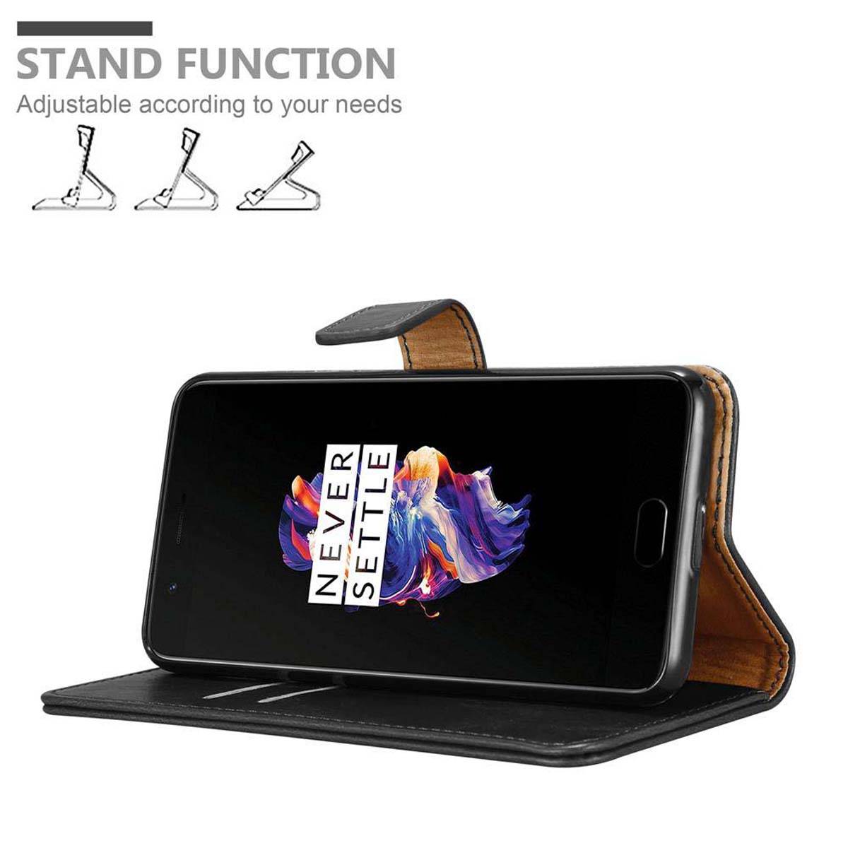 Cadorabo Hülle für OnePlus 5 Schutzhülle in Schwarz Handyhülle Book Tasche Case Etui Luxury