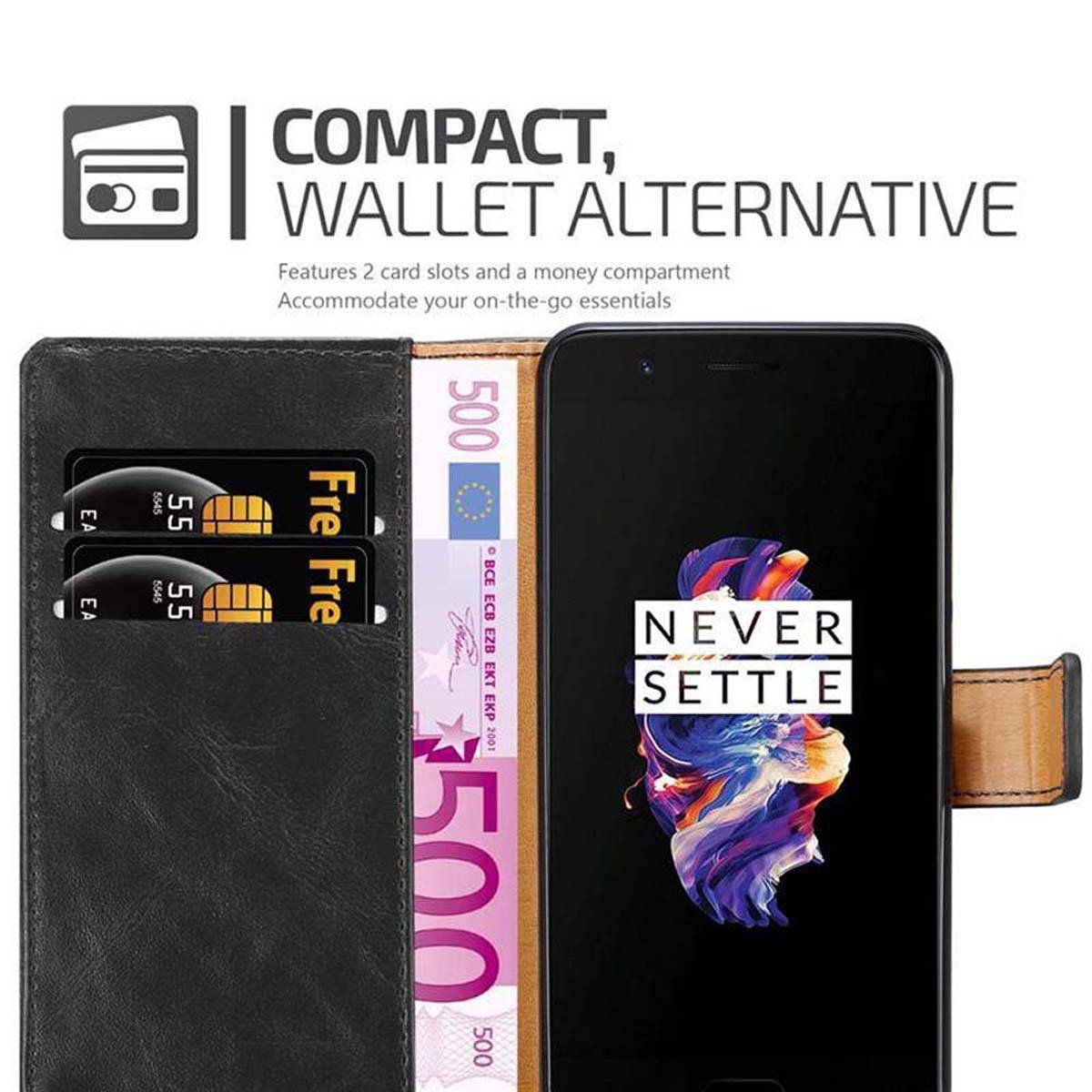 Cadorabo Hülle für OnePlus 5 Schutzhülle in Schwarz Handyhülle Book Tasche Case Etui Luxury