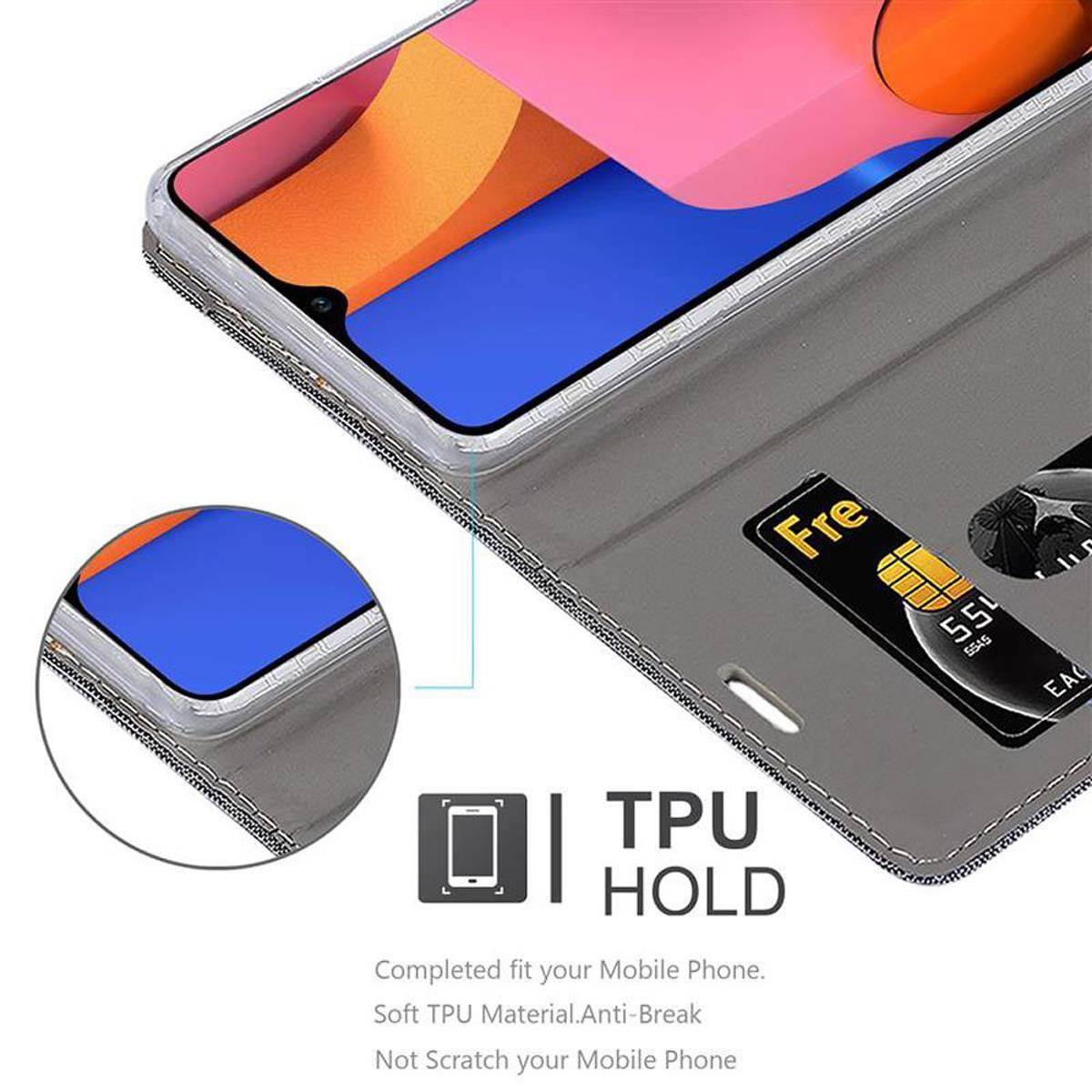Cadorabo Hülle für Samsung Galaxy A21 Schutzhülle in Grau Handy Hülle Etui Book Case Cover