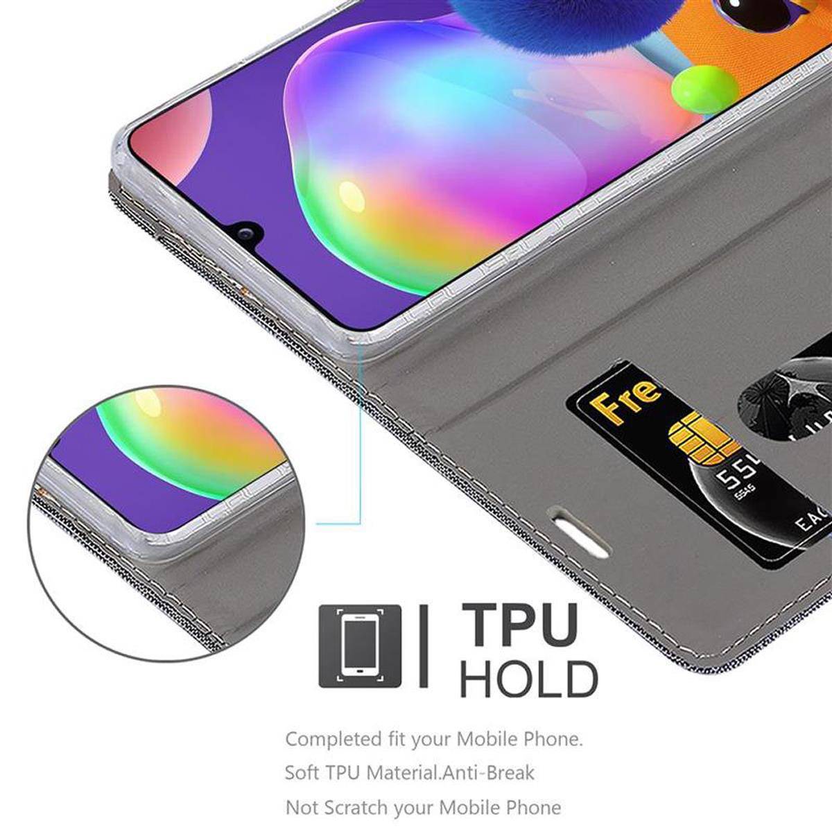 Cadorabo Hülle für Samsung Galaxy A31 Schutzhülle in Grau Handy Hülle Etui Book Case Cover