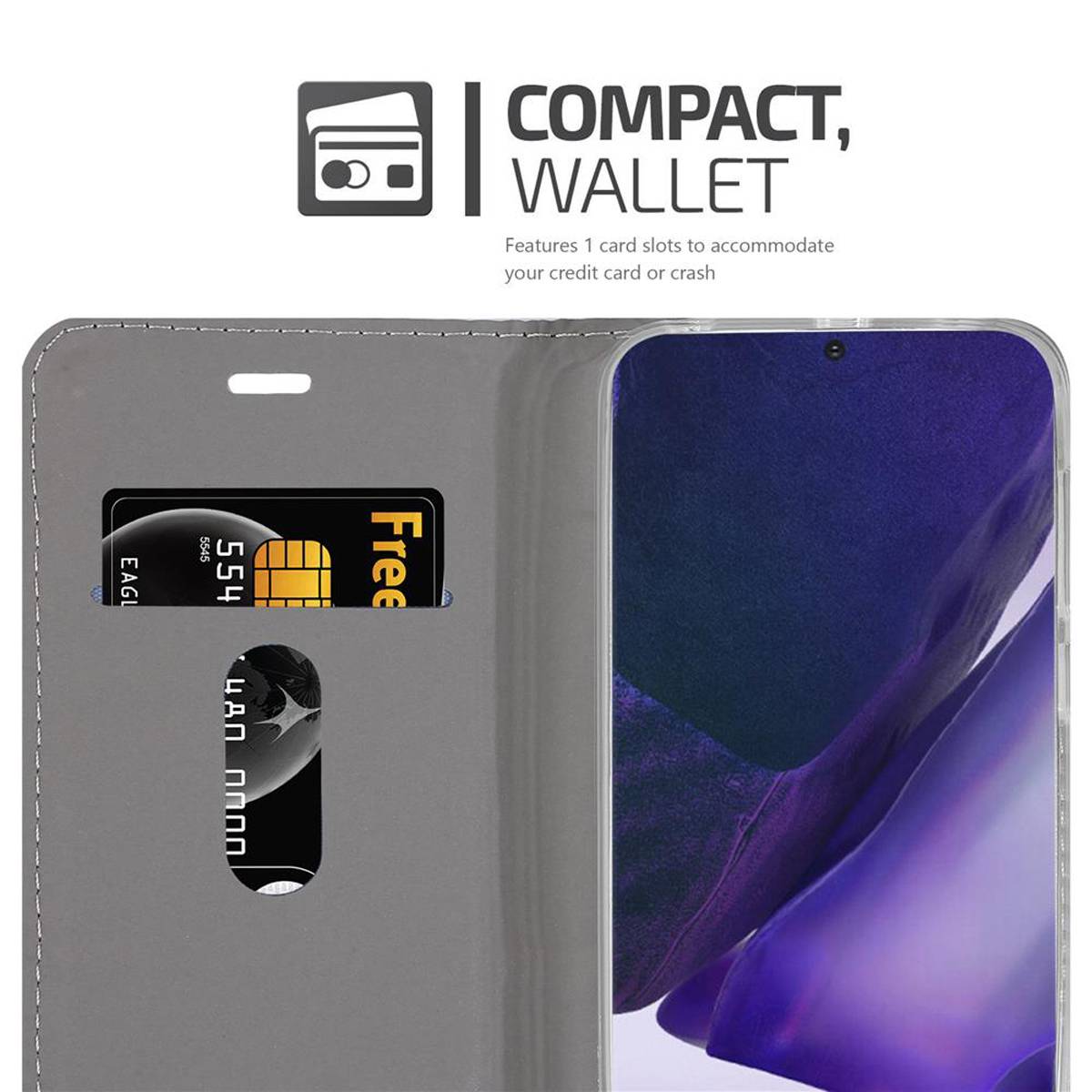Cadorabo Hülle für Samsung Galaxy NOTE 20 PLUS Schutzhülle in Grau Handy Hülle Etui Book Case Cover