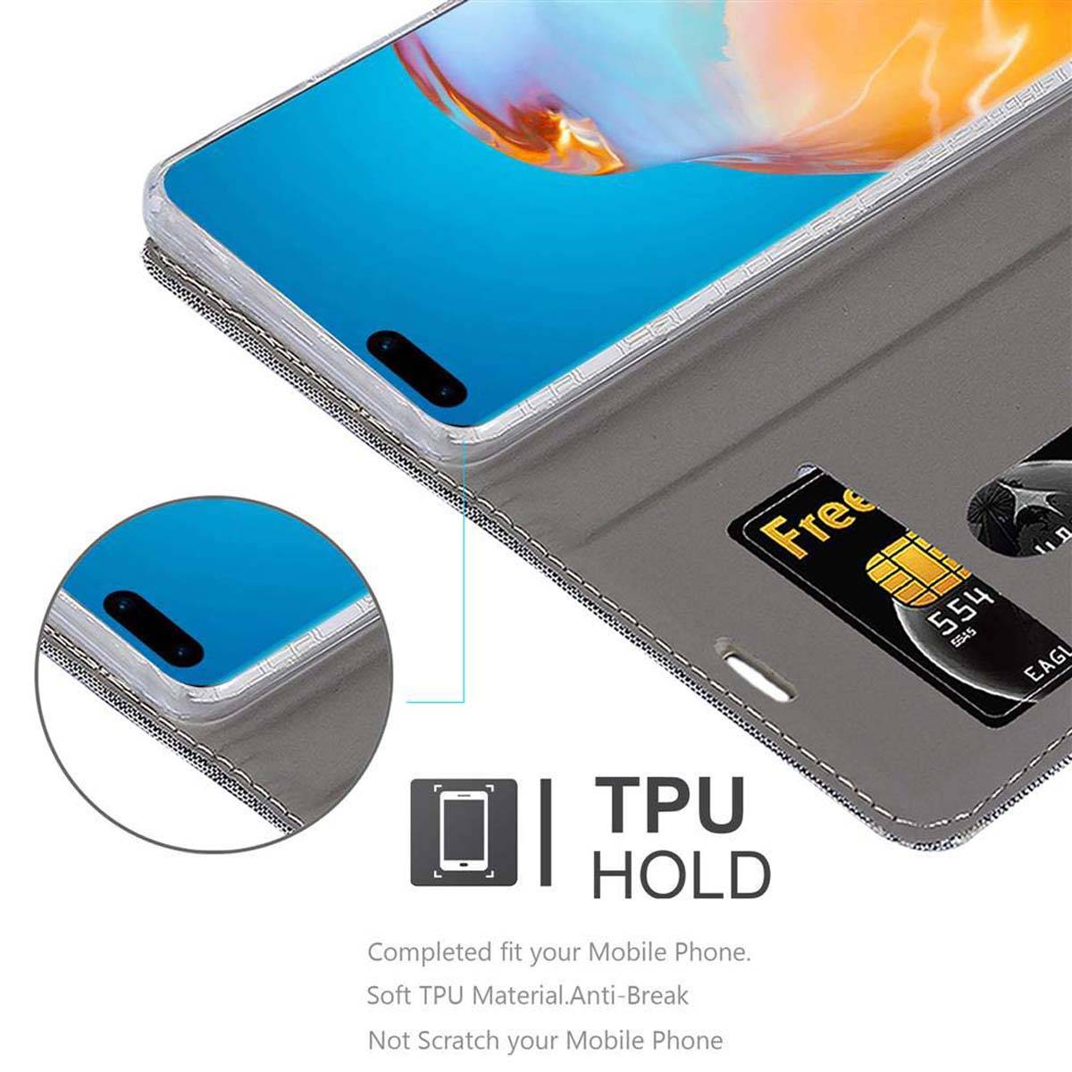 Cadorabo Hülle für Huawei P40 PRO / P40 PRO+ Schutzhülle in Grau Handy Hülle Etui Book Case Cover