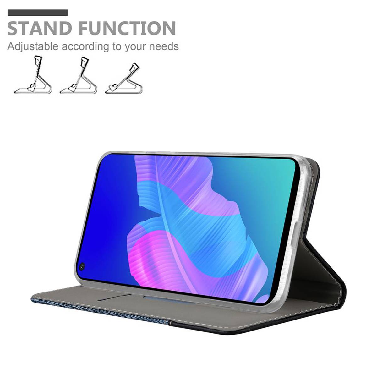 Cadorabo Hülle für Huawei P40 LITE E Schutzhülle in Blau Handy Hülle Etui Book Case Cover