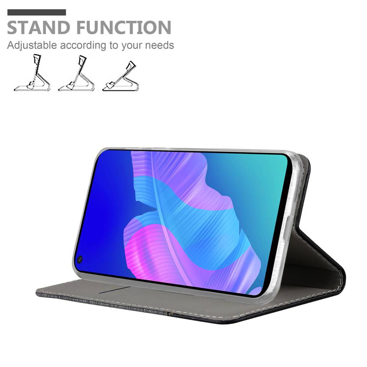 Cadorabo Hülle für Huawei P40 LITE E Schutzhülle in Grau Handy Hülle Etui Book Case Cover