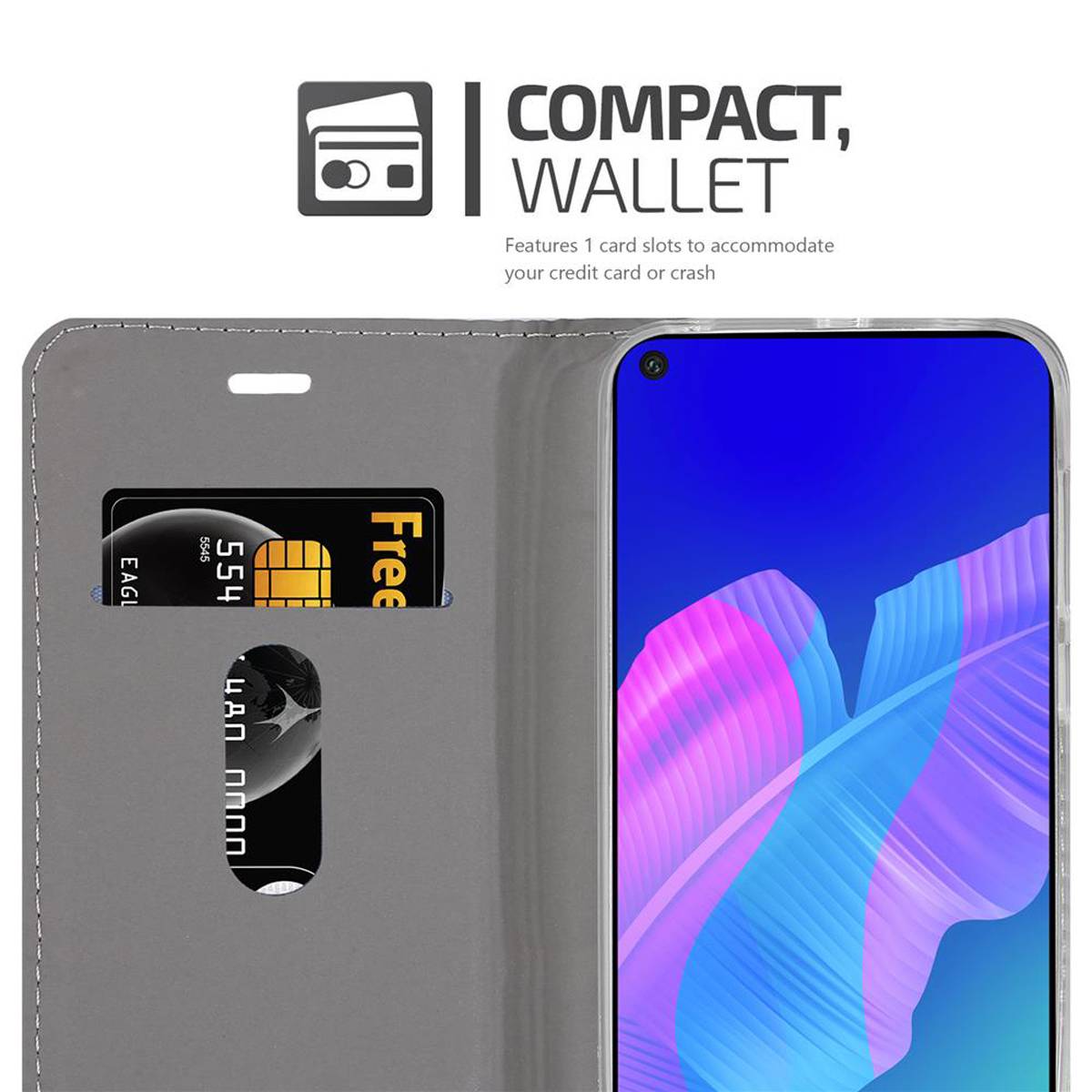 Cadorabo Hülle für Huawei P40 LITE E Schutzhülle in Grau Handy Hülle Etui Book Case Cover