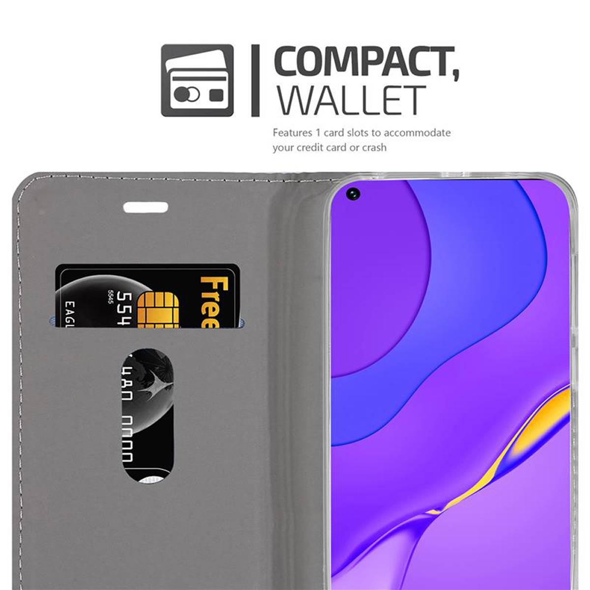 Cadorabo Hülle für Huawei NOVA 7 5G Schutzhülle in Grau Handy Hülle Etui Book Case Cover