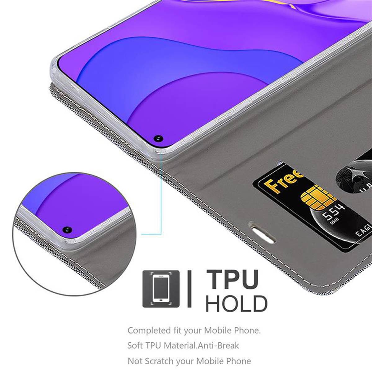 Cadorabo Hülle für Huawei NOVA 7 5G Schutzhülle in Grau Handy Hülle Etui Book Case Cover