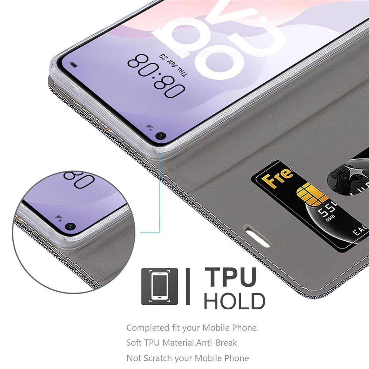 Cadorabo Hülle für Huawei NOVA 7 SE Schutzhülle in Grau Handy Hülle Etui Book Case Cover