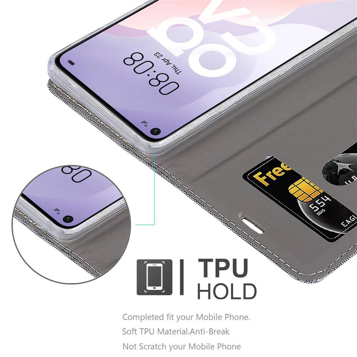 Cadorabo Hülle für Huawei NOVA 7 SE Schutzhülle in Grau Handy Hülle Etui Book Case Cover