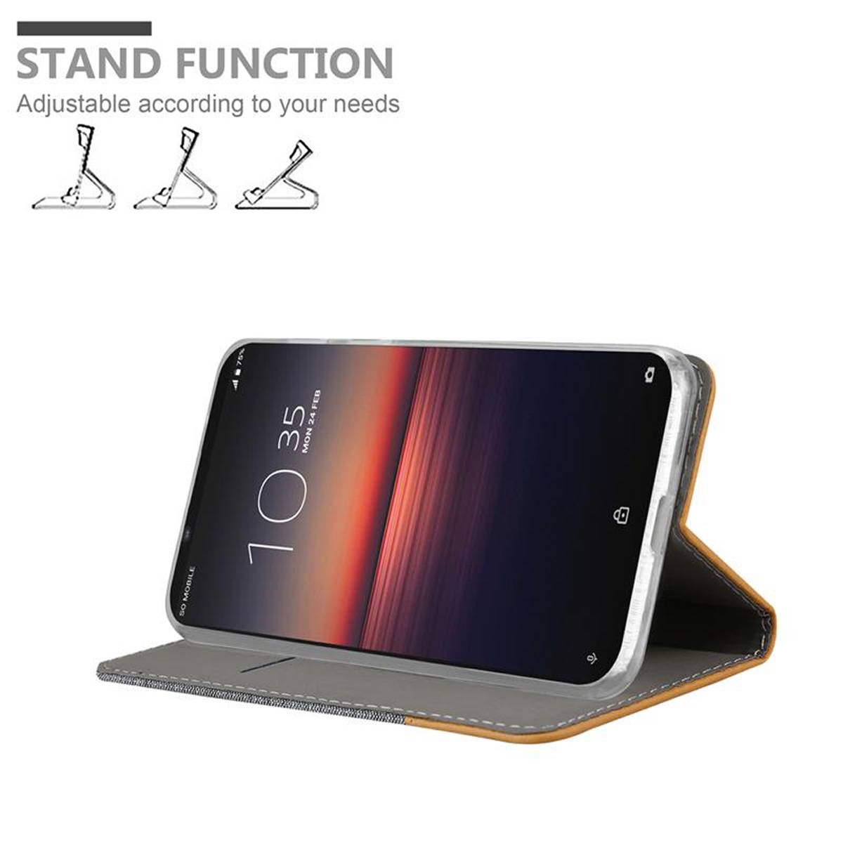 Cadorabo Hülle für Sony Xperia 1 II Schutzhülle in Grau Handy Hülle Etui Book Case Cover