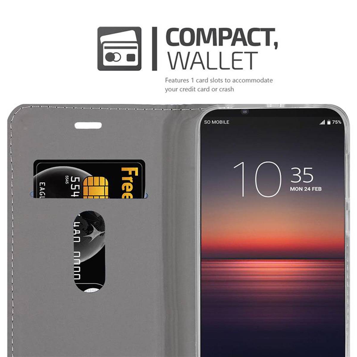Cadorabo Hülle für Sony Xperia 1 II Schutzhülle in Grau Handy Hülle Etui Book Case Cover