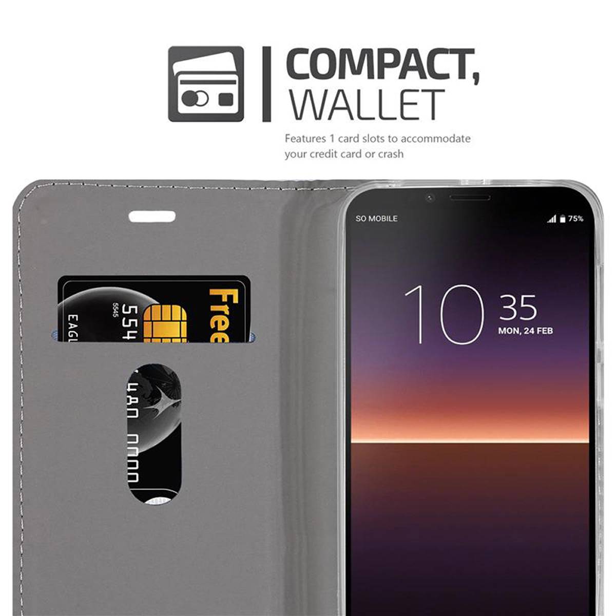 Cadorabo Hülle für Sony Xperia 10 II Schutzhülle in Grau Handy Hülle Etui Book Case Cover