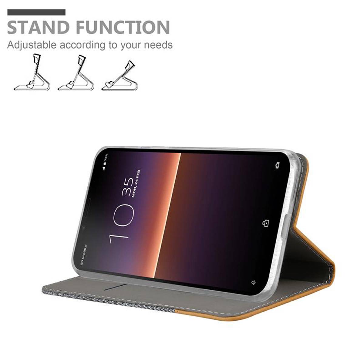Cadorabo Hülle für Sony Xperia 10 II Schutzhülle in Grau Handy Hülle Etui Book Case Cover