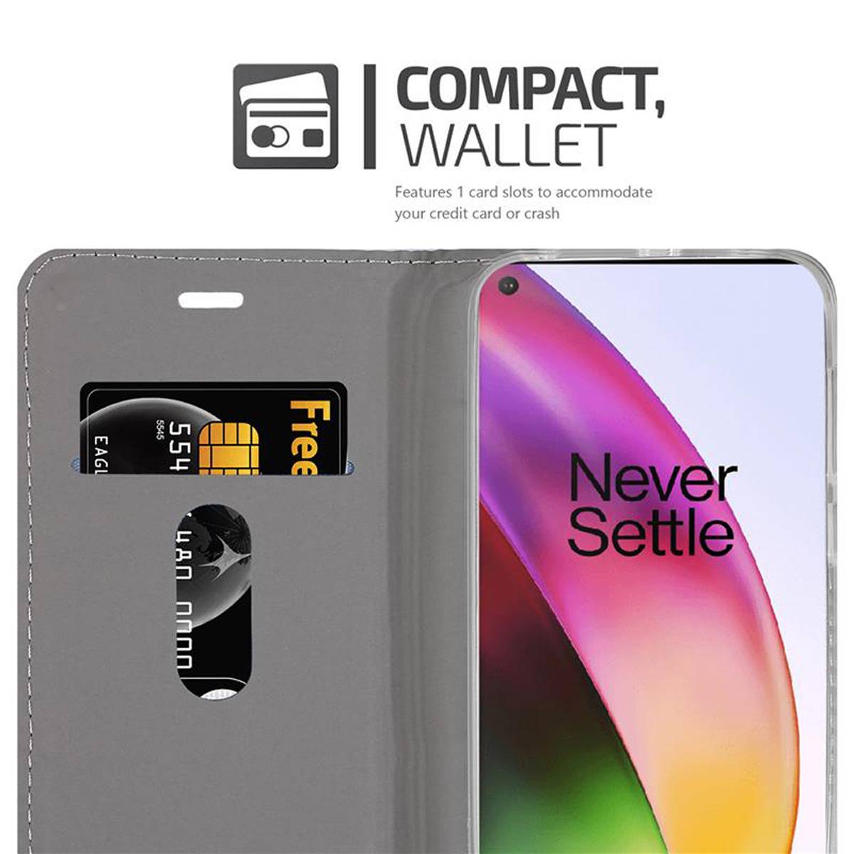 Cadorabo Hülle für OnePlus 8 Schutzhülle in Grau Handy Hülle Etui Book Case Cover