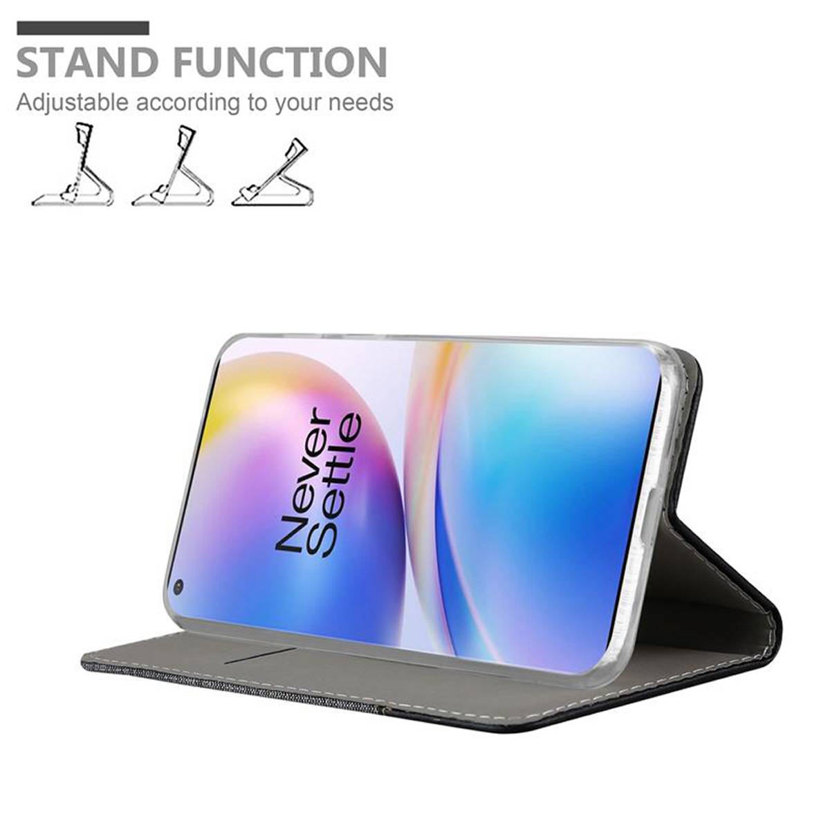 Cadorabo Hülle für OnePlus 8 PRO Schutzhülle in Grau Handy Hülle Etui Book Case Cover