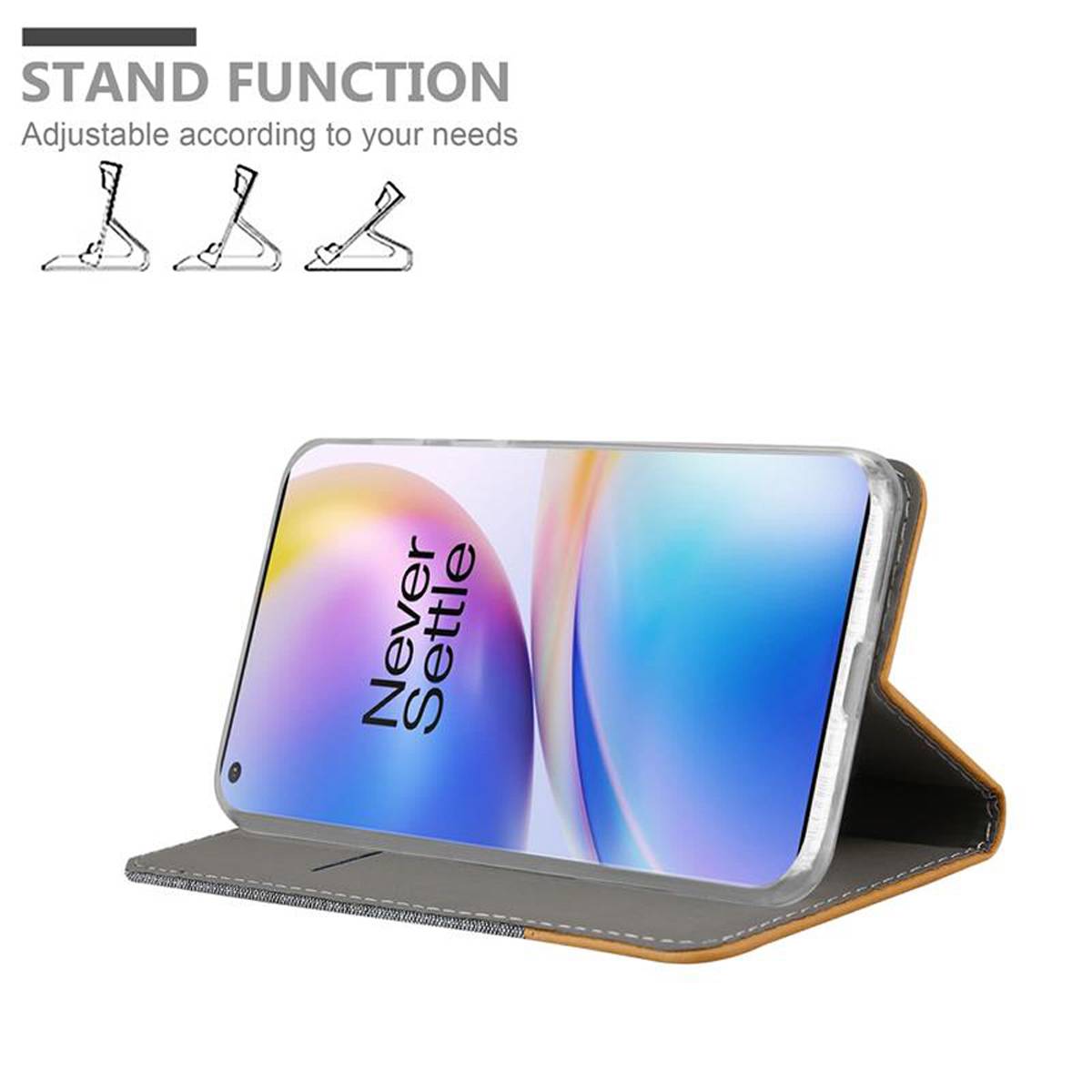 Cadorabo Hülle für OnePlus 8 PRO Schutzhülle in Grau Handy Hülle Etui Book Case Cover