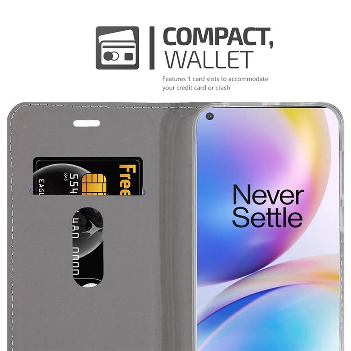 Cadorabo Hülle für OnePlus 8 PRO Schutzhülle in Grau Handy Hülle Etui Book Case Cover
