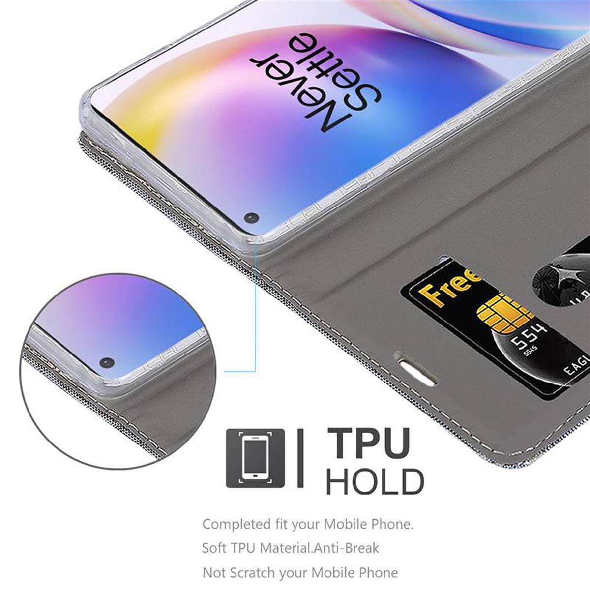 Cadorabo Hülle für OnePlus 8 PRO Schutzhülle in Grau Handy Hülle Etui Book Case Cover