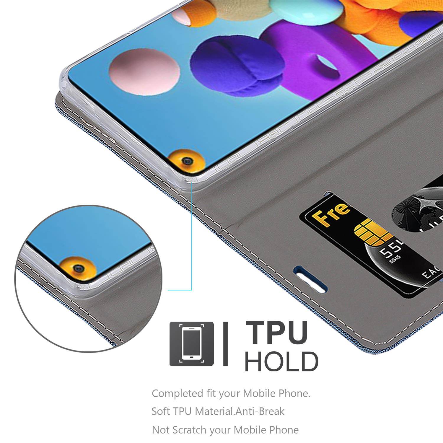 Cadorabo Hülle für Samsung Galaxy A21s Schutzhülle in Blau Handy Hülle Etui Book Case Cover