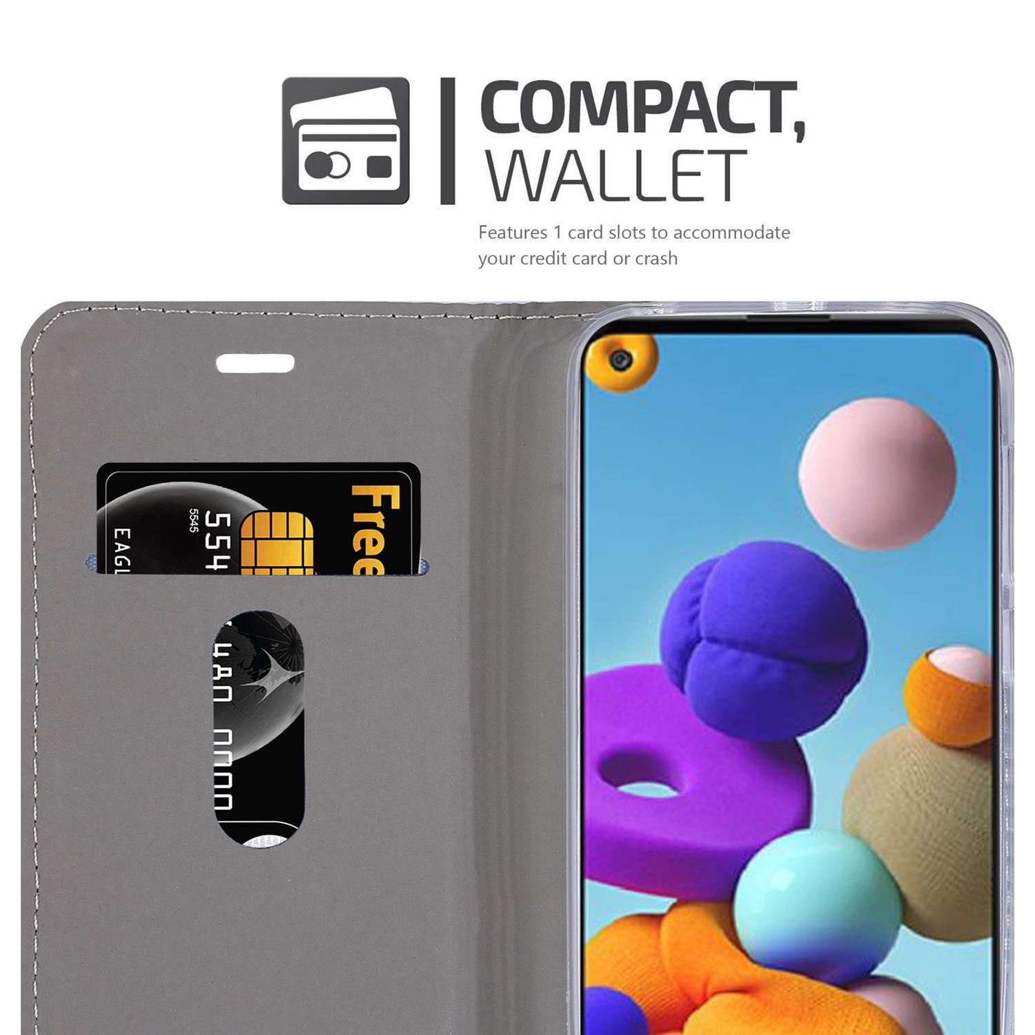 Cadorabo Hülle für Samsung Galaxy A21s Schutzhülle in Grau Handy Hülle Etui Book Case Cover