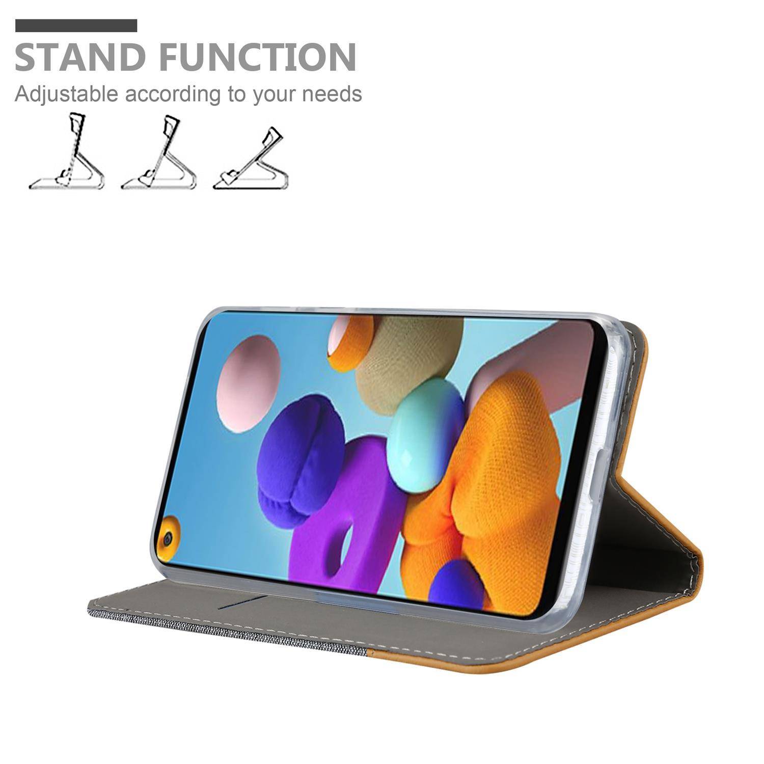 Cadorabo Hülle für Samsung Galaxy A21s Schutzhülle in Grau Handy Hülle Etui Book Case Cover